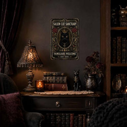 Halloween Metal Art Sign Salem Cat Sanctuary Black Cat Wall Decor - color: 06A