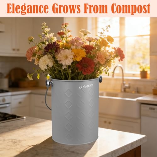 AOSION Countertop Compost Bin Kitchen,Odorless Indoor Compost Bin with Lid - color: Gray