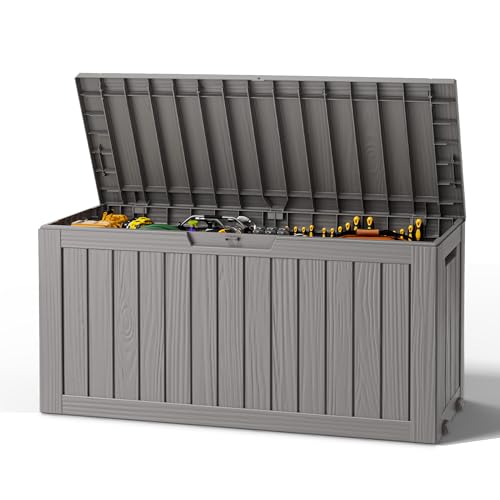 Outdoor Deck Storage Castored Box,Waterproof,Grey,85 Gallon - color: Striped Gray, style: 85 Gallon