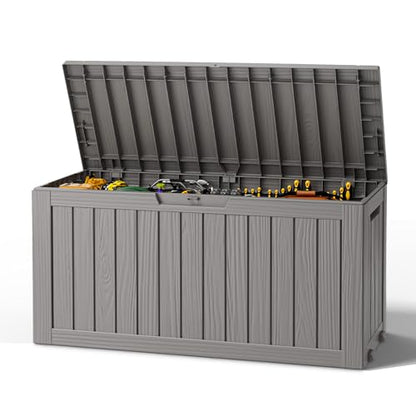 Outdoor Deck Storage Castored Box,Waterproof,Grey,85 Gallon - color: Striped Gray, style: 85 Gallon