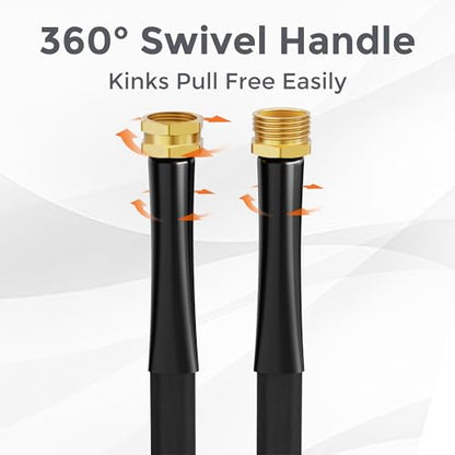 Giraffe Tools Garden Hose 50FT Lightweight Lay Flat Water Hose Kink Free Flexible Hose with 9 Spray Function Nozzle（Black） - size: 50FT