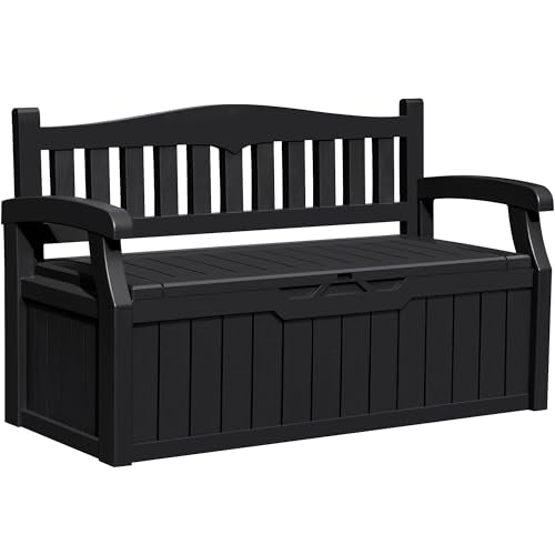 Greesum 80 Gallon Outdoor Storage Bench, Deck Box, Dark Black - color: Dark Black, style: Basic Version