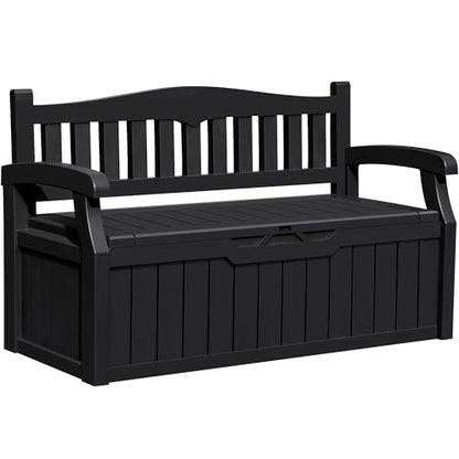 Greesum 80 Gallon Outdoor Storage Bench, Deck Box, Dark Black - color: Dark Black, style: Basic Version