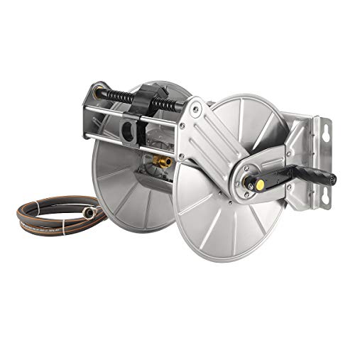 Giraffe Tools Stainless Steel Garden Hose Reel Heavy Duty, Wall/Floor Mounted Stainless Water Hose Reel Retractable with Crank, 150-Feet 5/8" Hose Capacity - size: 150 ft Capacity without Hose
