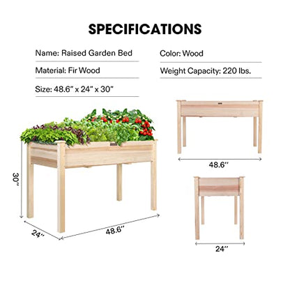 VIVOSUN Elevated Wooden Raised Garden Bed, 48 x 24 x 30 Inches, Outdoor Wood Planter Box w Bed Liner and Gloves for Garden, Patio, Balcony, Backyard and Outdoors, 220-Pound Capacity (Pack of 2) - size: 48 x 24 x 30 In(Elevated Pack of 2)
