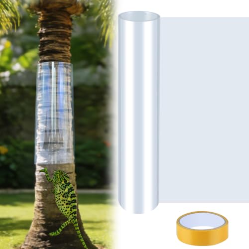 Iguana Tree Wrap 85" L X 16" W Squirrel Baffle for Bird Feeder Poles Plastic Tree Trunk Protector Guard Reusable Squirrel Guard Tree Wrap Clear Anti-Climbing Tree Barrier with Adhesive Tapes - size: 85x16IN