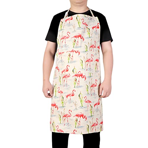 LOLOMLO Oversize Canvas Cotton Apron, Extra Large Aprons with Long Strap, Adjustable Neck Tear Resistant Plus Size aprons - color: Flamingo