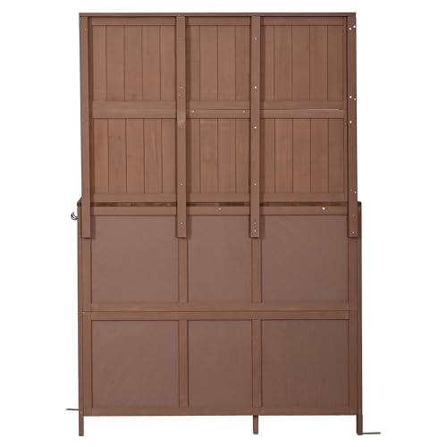 Potting Bench with Hutch, 65" H Solid Fir Wood Garden Workstation, Large Countertop, Patio Kitchen Island with Adjustable Shelves, Spice Rack, Side Hook and Drawer, Brown - size: Brown+1 Drawer