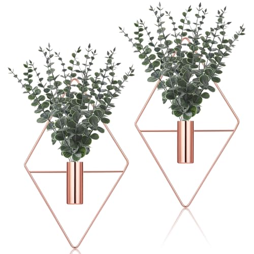 Jexine 2 Pcs Hanging Artificial Planters Wall Decor, Rose Gold, Eucalyptus - color: Rose Gold, size: Eucalyptus
