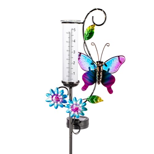 Solar Rain Gauge with 5-Inch Glass Tube, Butterfly Decor - color: Butterfly -Multi