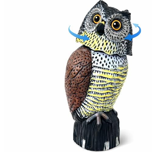 GiftExpress 16" Large Owl Decoy with Rotating Head – Realistic Garden Statue Bird & Squirrel Deterrent, Life-Size Predator Scarecrow for Outdoor Yard & Garden Protection
