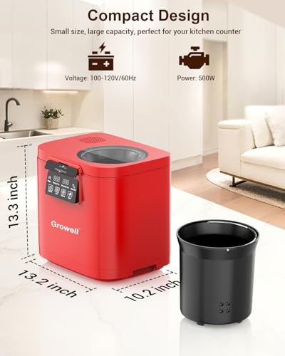 Growell Electric Composter for Kitchen, 4L Odorless Countertop Compost Bin - color: Red