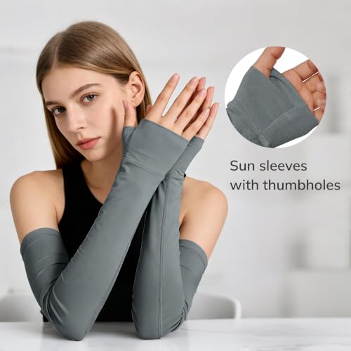 netdraw Unisex Bamboo Viscose Arm Sleeves with Thumb Hole - color: Dark Gray, size: Small-Medium