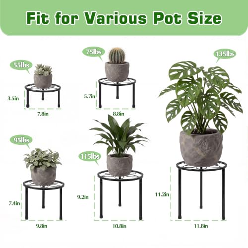 VECELO Metal Plant Stands Set of 5, Multiple Heavy Duty Flower Pot Stand, Round Plant Holder, Black - color: Black