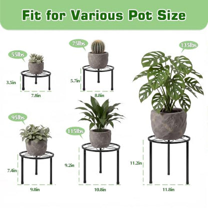 VECELO Metal Plant Stands Set of 5, Multiple Heavy Duty Flower Pot Stand, Round Plant Holder, Black - color: Black