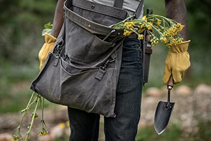 Barebones Harvesting and Gathering Bag - Foraging, Harvest and Fruit Picking Bag with Convertible Straps - Water-Resistant Waxed Canvas Gardening Tool(Slate Gray) - color: Slate Gray