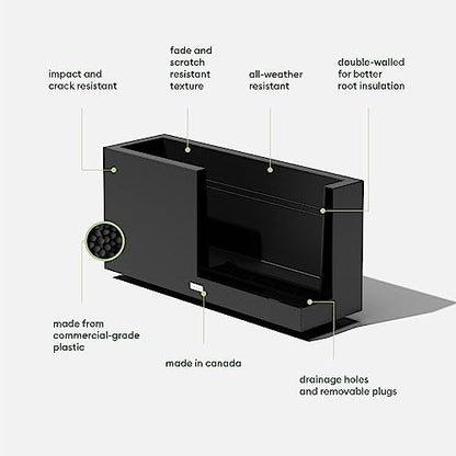 Veradek Block Series Long Box Planter - Rectangular Outdoor Planter - color: Black, size: Medium - 2 Pack
