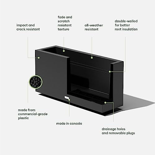 Veradek Block Series Long Box Planter - Rectangular Outdoor Planter - color: Black, size: Medium - 2 Pack
