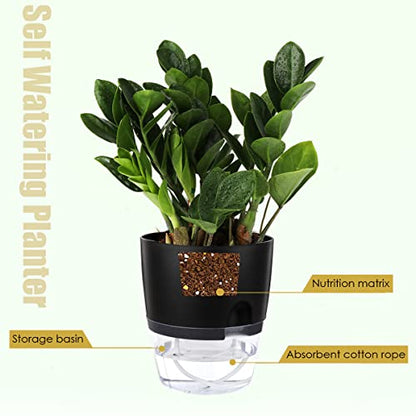 Vanavazon 6 Inch Self Watering Pots for Indoor Plants African Violet Pots - color: Black