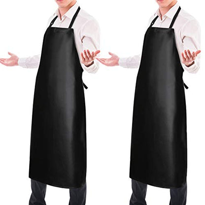 Waterproof Rubber Apron Adjustable Dishwasher Apron - Heavy Duty Work Apron - color: Black, size: 2 Pack