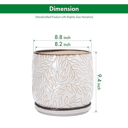 D'vine Dev Embossed Leaves Ceramic Planter, 8 in, Smoked White, 27-A-Q-1 - color: Smoked White, size: 8 Inch