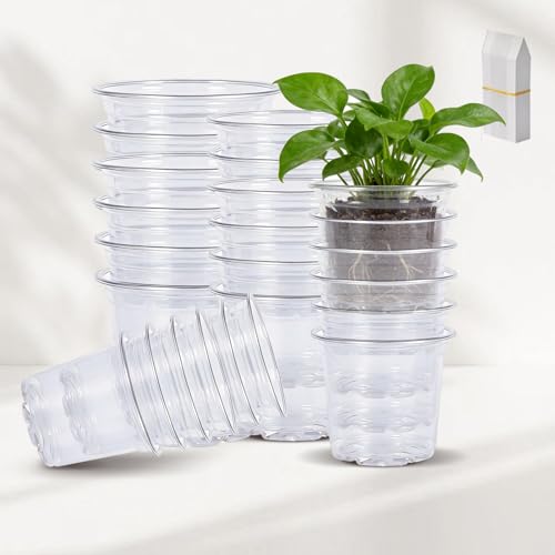 Clear Nursery Pots with Drainage Holes 24Pcs 3.5/5/6/7 Inch Transparency Plastic Seedling Plant Pot Sturdy Garden Pot for Indoor and Outdoor Plants Seed Starting Pots Includes 10 Labels - size: 3.5/4/5/6 Inch-24pcs