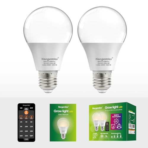 Smart Grow Light Bulbs for Indoor Plants, Programmable Timer and Dim - size: 2 Pack