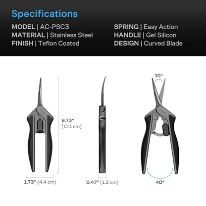 AC Infinity Ergonomic Pruning Shear 6.6”, Stainless Steel Curved Blades - style: Curved Blades