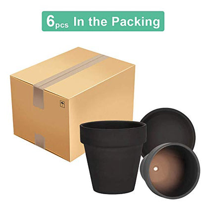 vensovo 5 Inch Black Terracotta & Clay Pots with Saucer, 6 Pack - color: Black