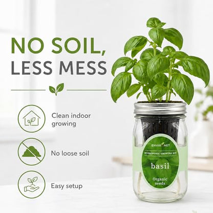 Hydroponic Growing Kit, Self-Watering Mason Jar Herb Garden Starter Kit Indoor, Windowsill Herb Garden, Grow Your Own Herbs from Organic Seeds (Basil) - color: Basil