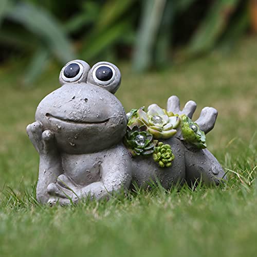TERESA'S COLLECTIONS Cute Frog Garden Decor with Solar Light 5.5" - size: Medium