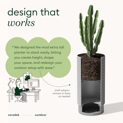 Veradek Mod Series Extra Tall Planter - Tall Outdoor Planter with Shelf - color: Gray, size: 29 inch - 2 Pack
