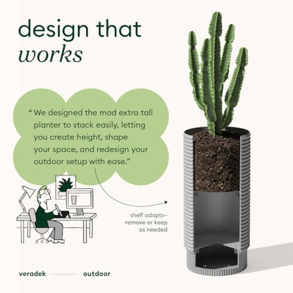 Veradek Mod Series Extra Tall Planter - Tall Outdoor Planter with Shelf - color: Gray, size: 29 inch - 2 Pack