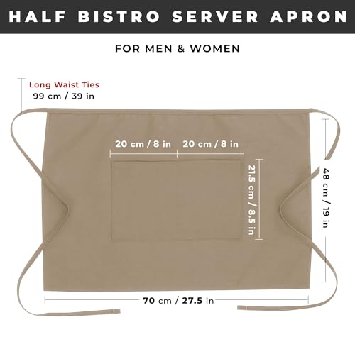 Chef Works Unisex Half Bistro Server Apron - color: Khaki, 1 Pack