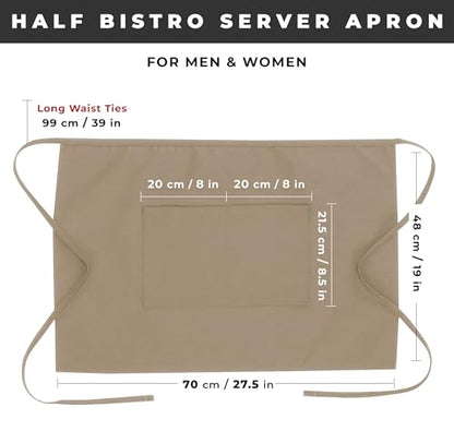 Chef Works Unisex Half Bistro Server Apron - color: Khaki, 1 Pack