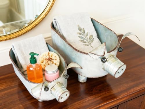 ShabbyDecor Galvanized Metal Rectangular Pig Tray Set of 2, Big and Small - size: Farmhouse Oval Pig