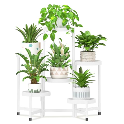 iDavosic.ly 6 Tier Folding Plant Stand Indoor Outdoor, Plastic Tray, White - color: White, size: 6 Tiers