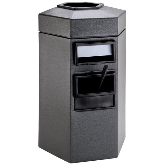 Compost Bin, 45 Gallon Gray Waste Container with Paper Towel Dispenser, Squeegee, and Windshield Wash Station, Exterior Trash Can, Outdoor Trash Can for Car Dealerships or Stations, Number 02 - color: Gray, size: 45 Gallon Hexagon