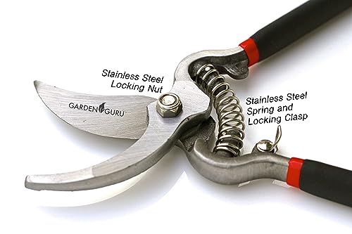GARDEN GURU Classic Bypass Pruning Shears Clippers – Heavy Duty Forged Steel Garden Pruners – Safety Lock – Non Slip Comfort Grips – Cuts up to 1” Diameter – Professional Bypass Pruners for Gardening - size: 1 Pack, style: Bypass Pruner (Black)