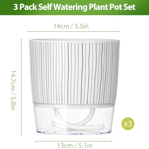 3 Pack Self Watering Pots for Indoor Plants, 5.5 Inch Plant Pots - color: Medium, 3pcs Black Stripes