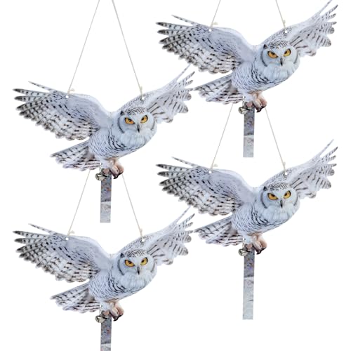 4Pack Plastic Owl Fake Owls, Reflective Owl Hanging Decoration, Barn Swallow Deterrent Dual-Side Printed Raster Fake Hawk for Garden Patio Windows - color: 4 White Winged Hawk