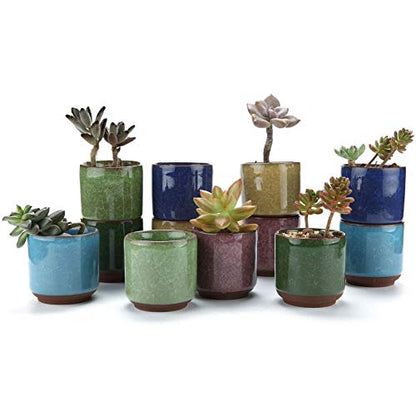 T4U Mini Succulent Pots, Small Ceramic Planters, Retro Gift Set of 12 - size: 2.4"*2.4"