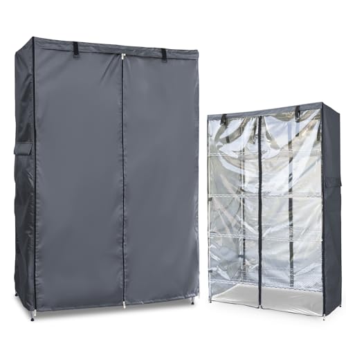 Waterproof Shelf Cover,600D Heavy Duty Dustproof Storage Wire Rack Covers,Outdoor Shelving Covers for Wire Shelves with Zipper 48''x18''x72'',Clear Front. - color: Grey, size: 48"W x 18"D x 72"H