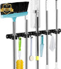 Black Broom Holder Wall Mount, 5 Racks 4 Hooks Mop and Broom Organizer - color: 5 Racks & 4 Hooks (Black) - 1 Pack