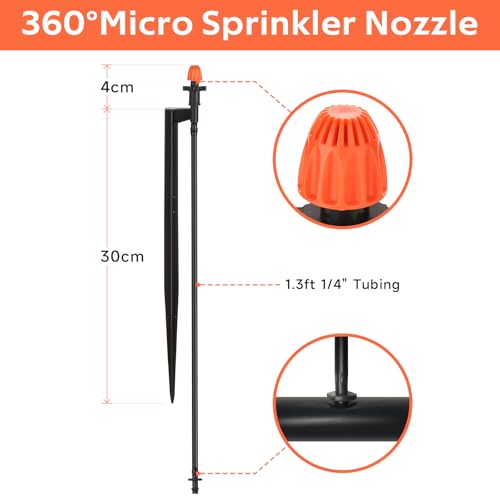 360 Degree Drip Sprinkler Heads: Drip Emitters with 12" Stake, 20 Pack - color: 20pcs 360° Micro Sprinkler Heads