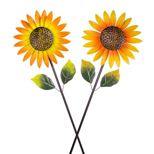 Viveta 2Pack Metal Sunflower Wind Spinner Outdoor,Pinwheels - color: A-sunflower-2 Pack
