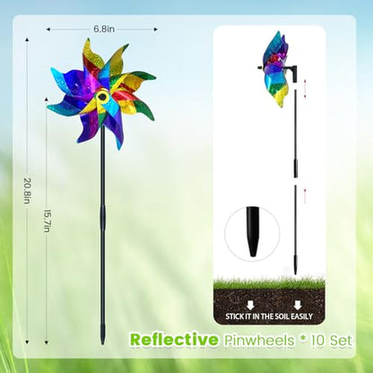 10 PCS Reflective Pinwheels for Yard and Garden Bird Devices Pre-Installed Sparkly Wind Spinner Deterrent to Scare Birds Away from Yard Patio Farm (Multicolor-1) - color: Multicolor-1