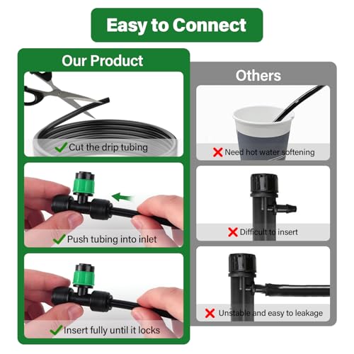Kalolary 30Pcs Push-to-Fit Drip Irrigation Emitters for 1/4" Tubing - size: 1/4” Push-to-Connect Tee- Vortex- 30P Green