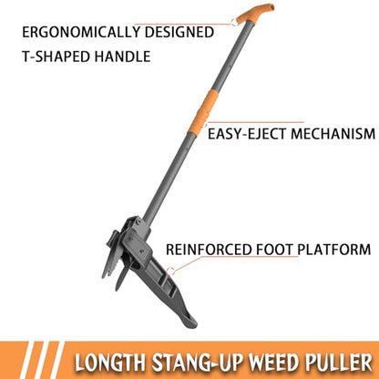 Stand Up Weed Puller with Long Ergonomic Handle, Black