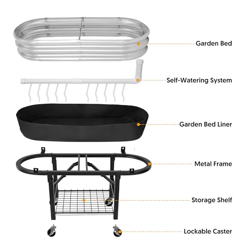 Self-Watering Raised Garden Bed with Legs, Wheels, and Foldable Stand